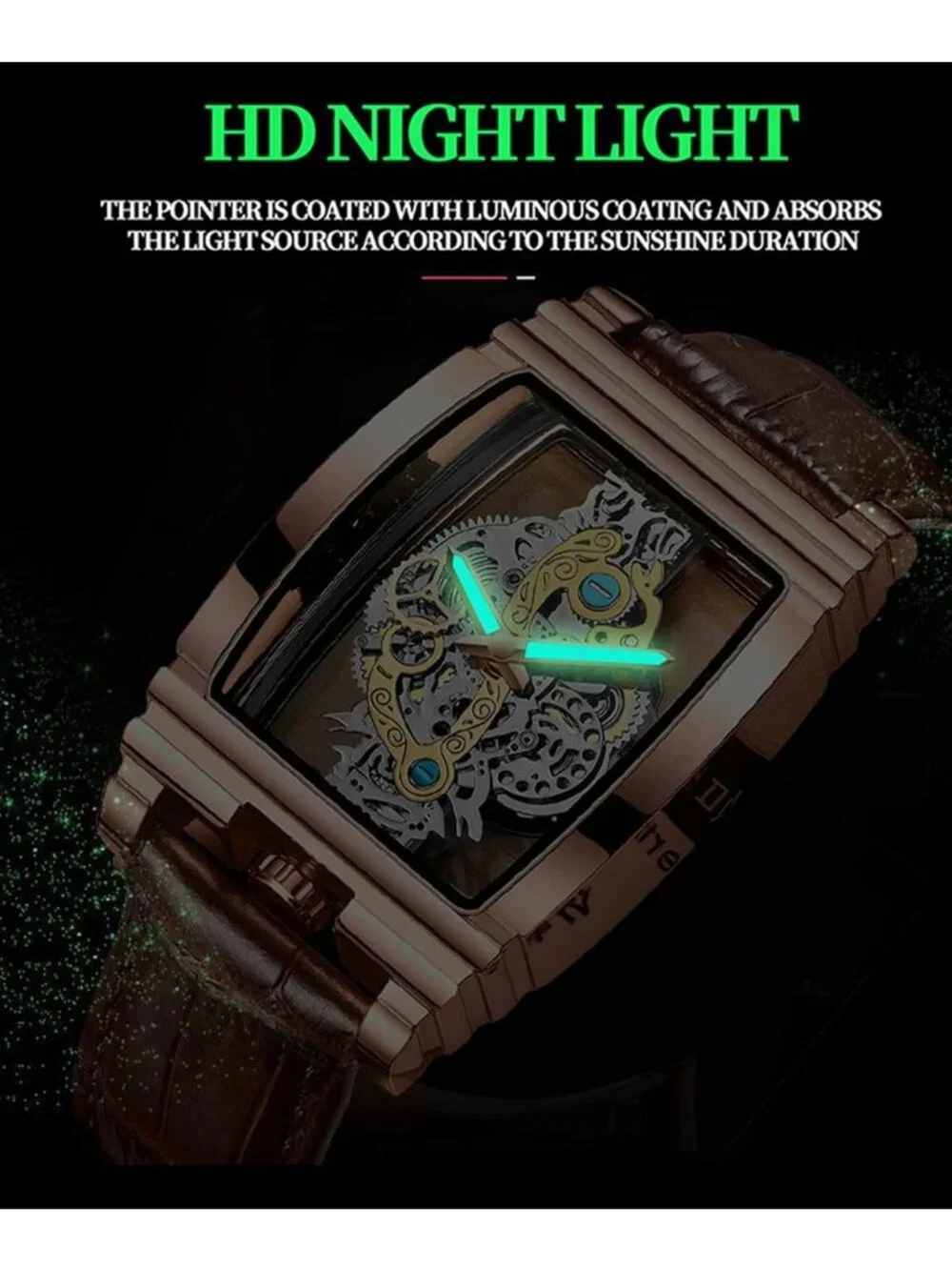Luxury Hollow Skeleton Watch - Retro Gear Design, Large Dial, Leather & Steel